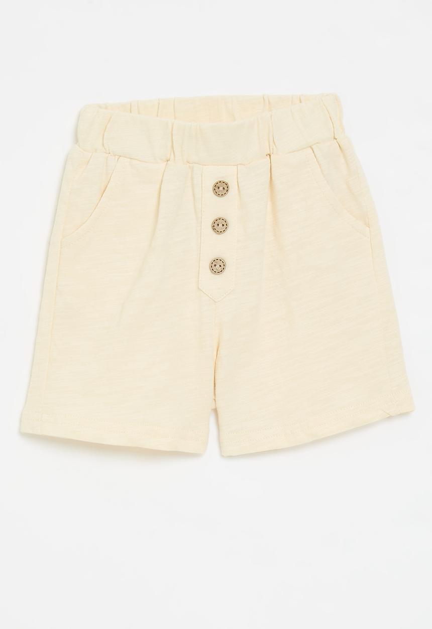 Pop Candy - Elasticated waist shorts with decorative button closure - ecru