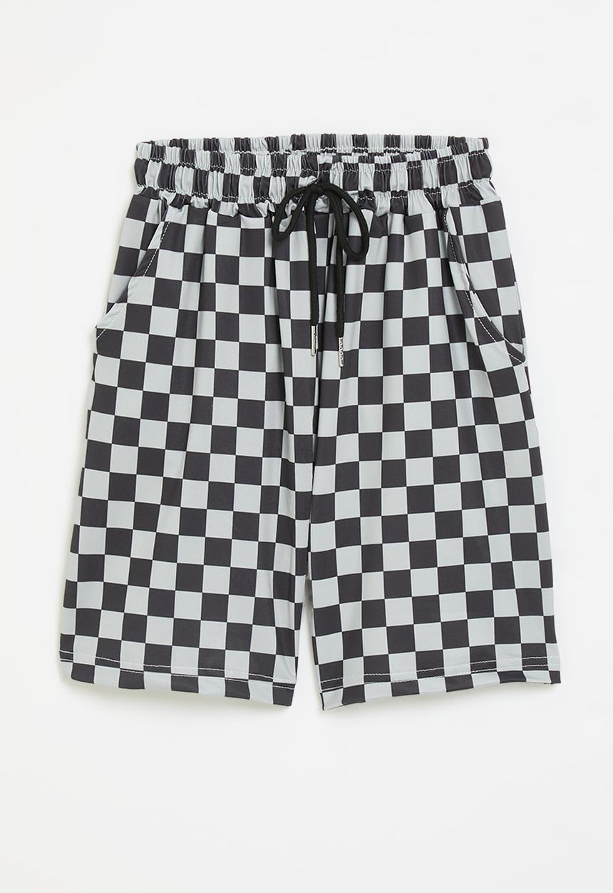 Pop Candy - Checker board shorts - black & grey