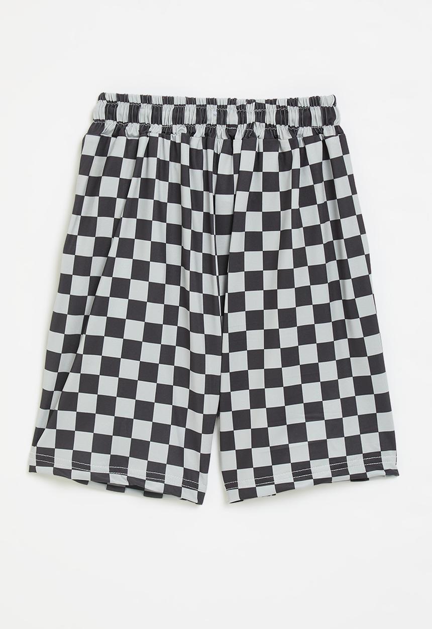 Pop Candy - Checker board shorts - black & grey