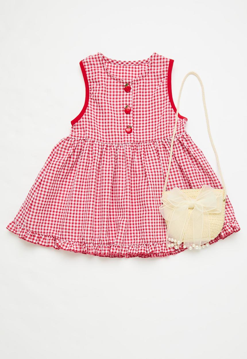 Pop Candy - Gingham dress with Cross bodybag - red & white