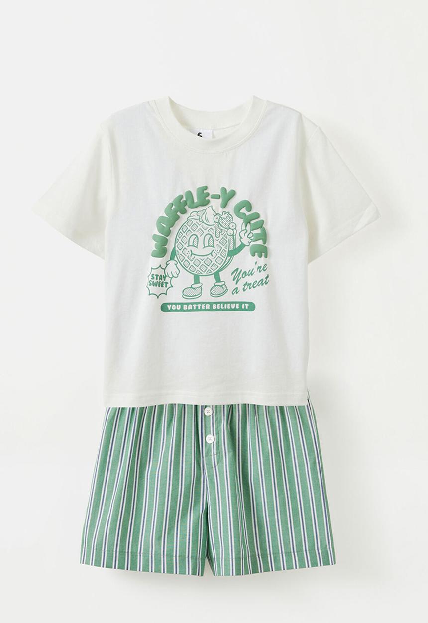 Cotton On - Jackie short sleeve pyjama set - guac/waffle-y cute