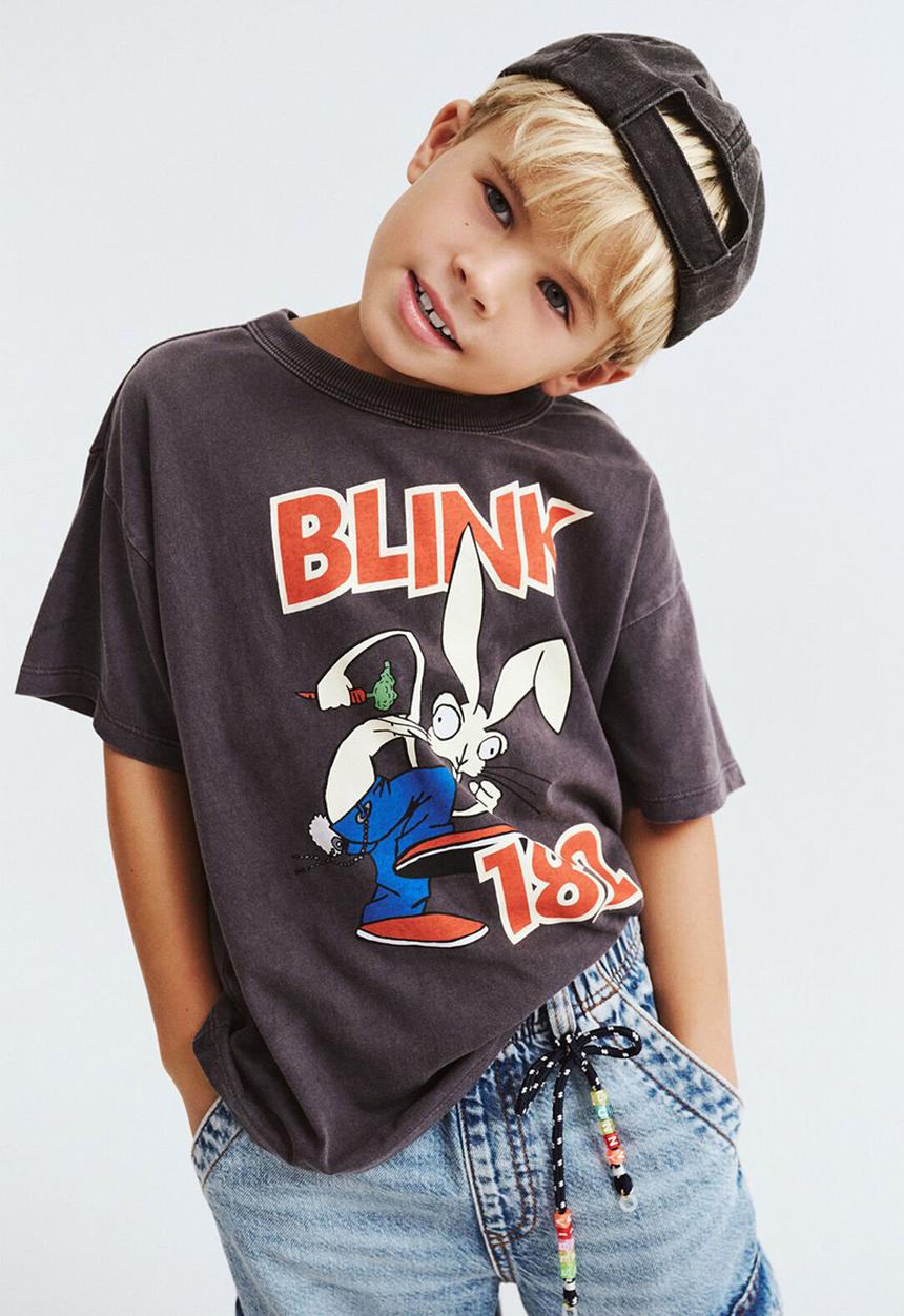 Cotton On - Licensed Drop Shoulder Short Sleeve Tee - Lcn Mt Rabbit Grey/Blink 182