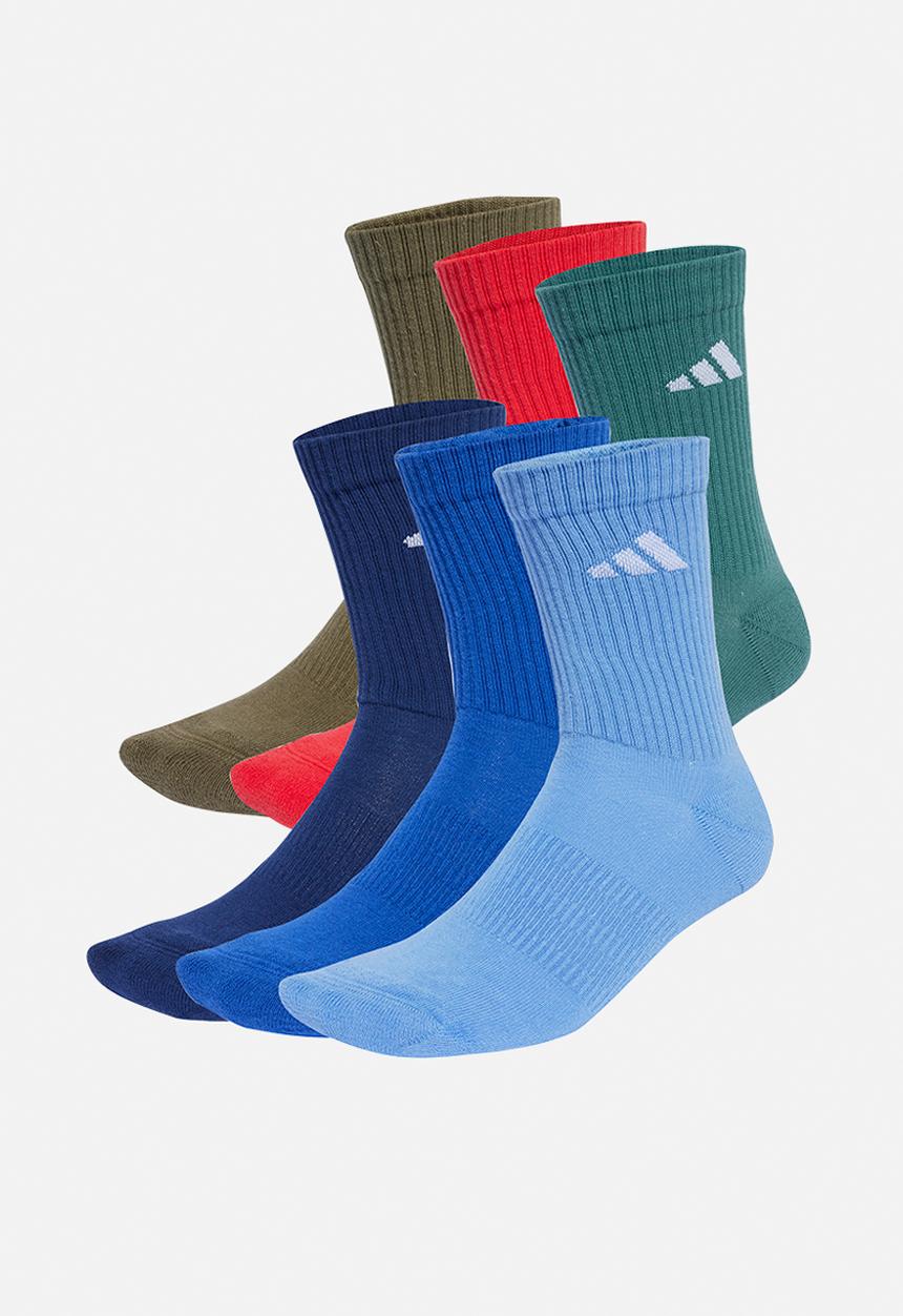 adidas Performance -  Cushioned Crew Socks 6 Pairs -Blues/Green/Ruby