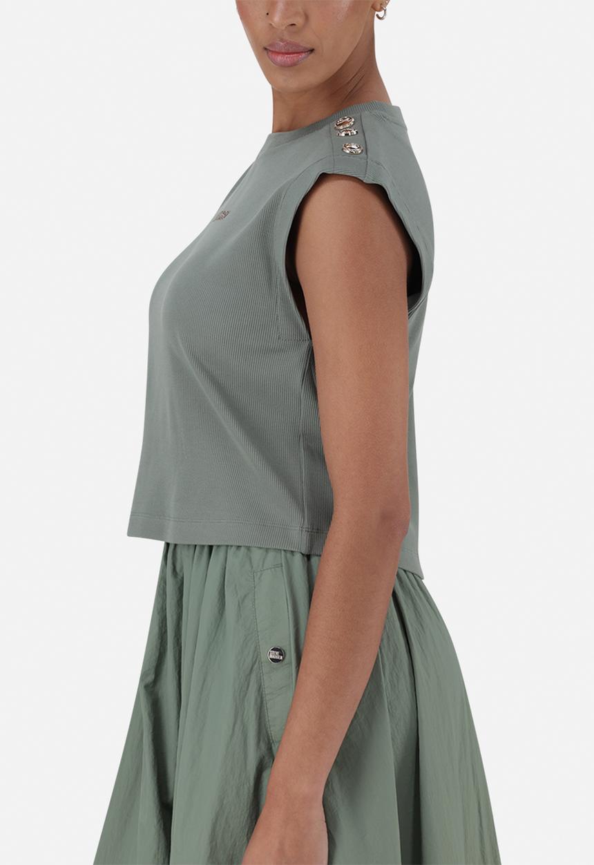 Steve Madden - Ladies Brynn Cropped Top With Poppers - Fatigue