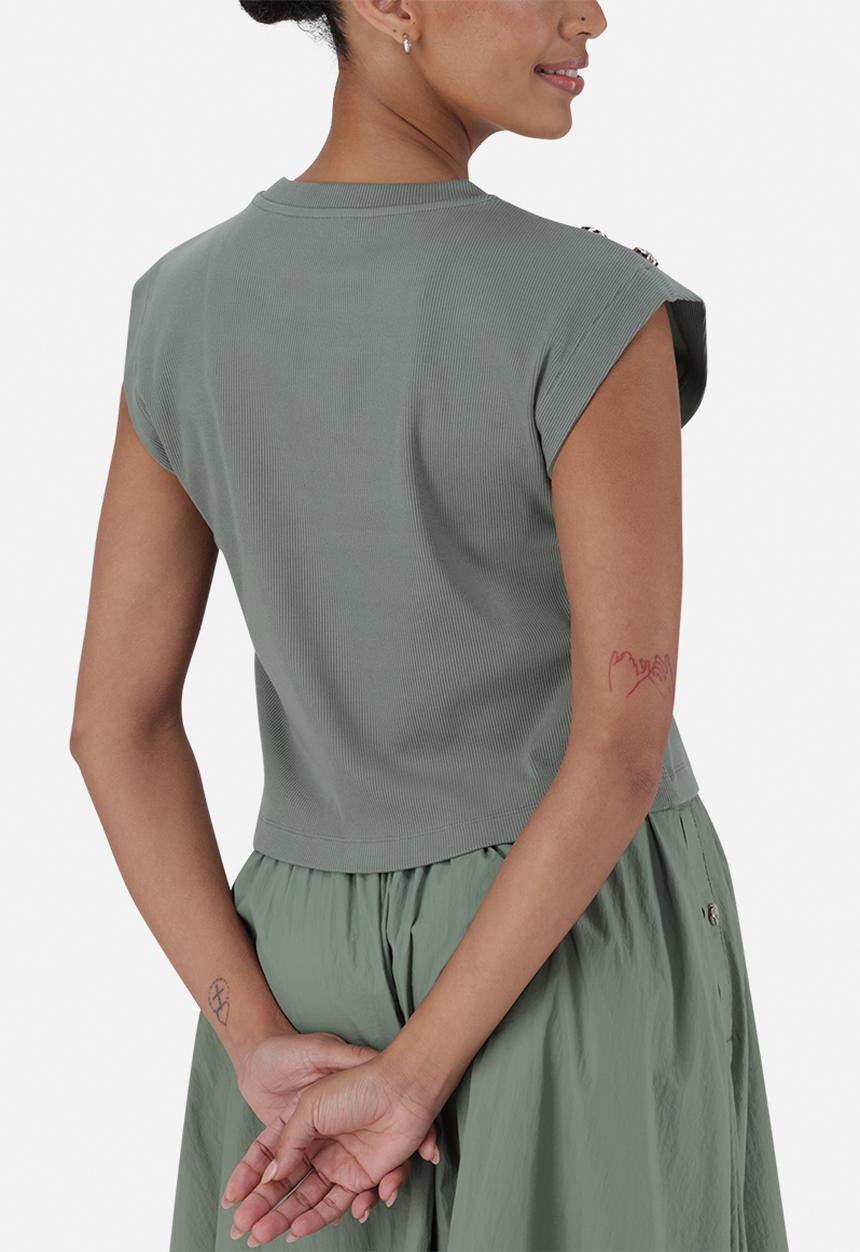 Steve Madden - Ladies Brynn Cropped Top With Poppers - Fatigue
