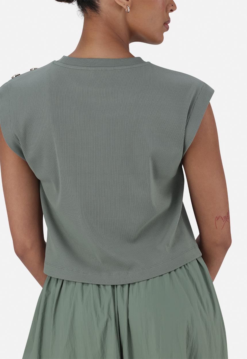 Steve Madden - Ladies Brynn Cropped Top With Poppers - Fatigue