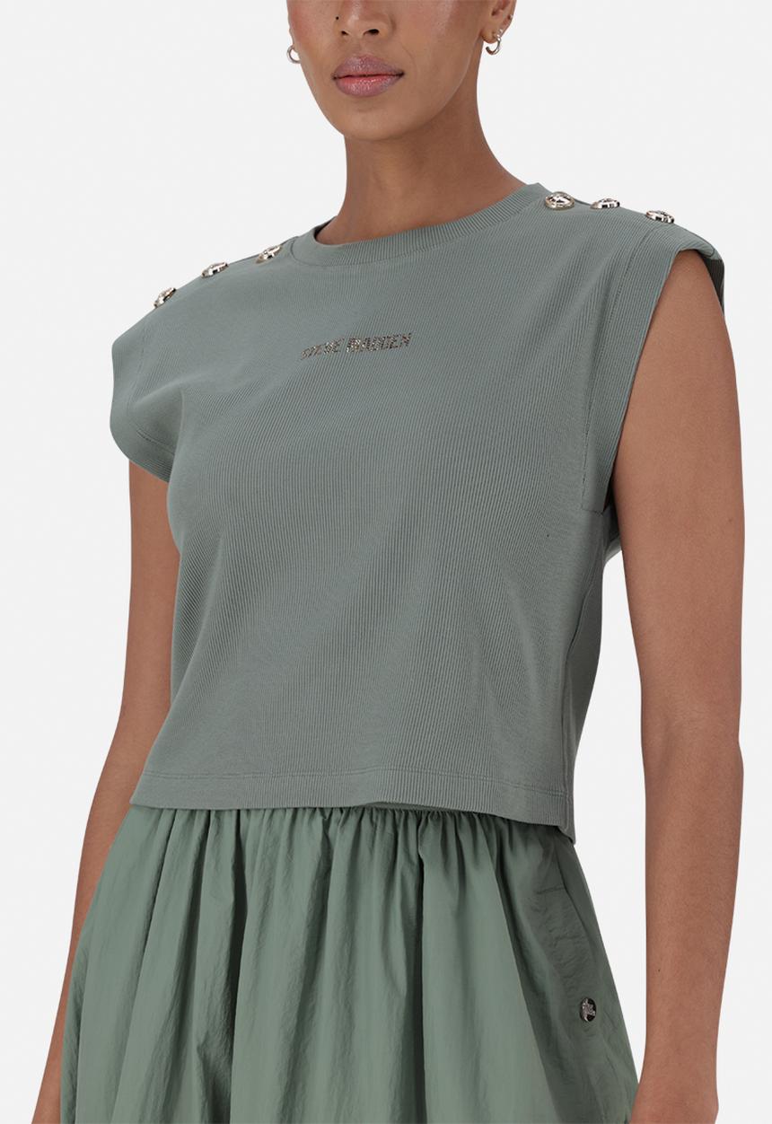 Steve Madden - Ladies Brynn Cropped Top With Poppers - Fatigue
