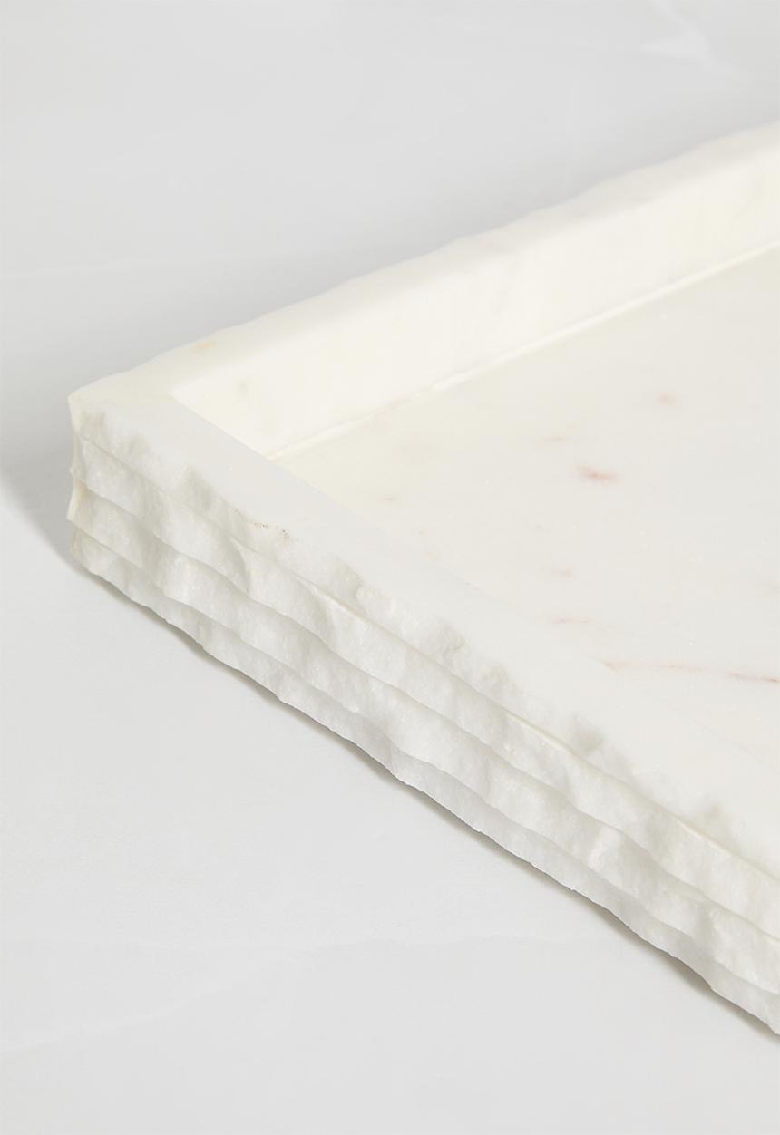 Sixth Floor - Textured sandstone marble tray - White