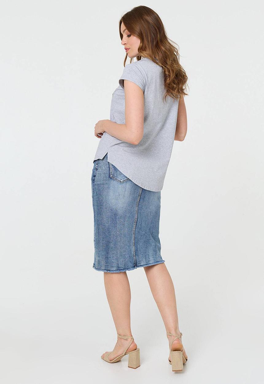 Stella Morgan - Cap Sleeve Scooped Hem Jadore Logo Tee - Grey