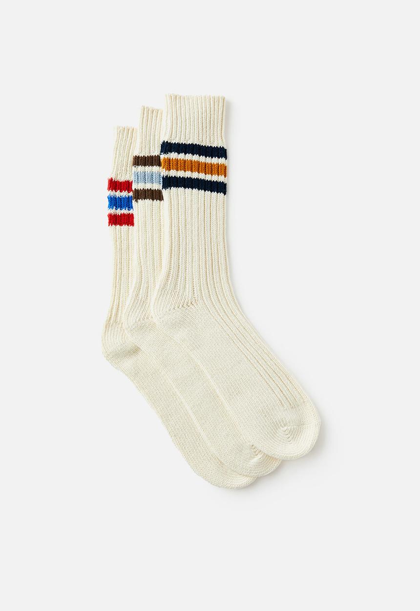 Cotton On - 3 Pack Varsity Socks - Gold Navy/Lt Blue Brown/Cobalt Red/Stripes