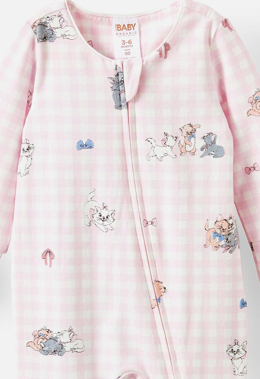 Cotton On - The long sleeve zip romper license - lcn dis tea party pink/ aristocats check