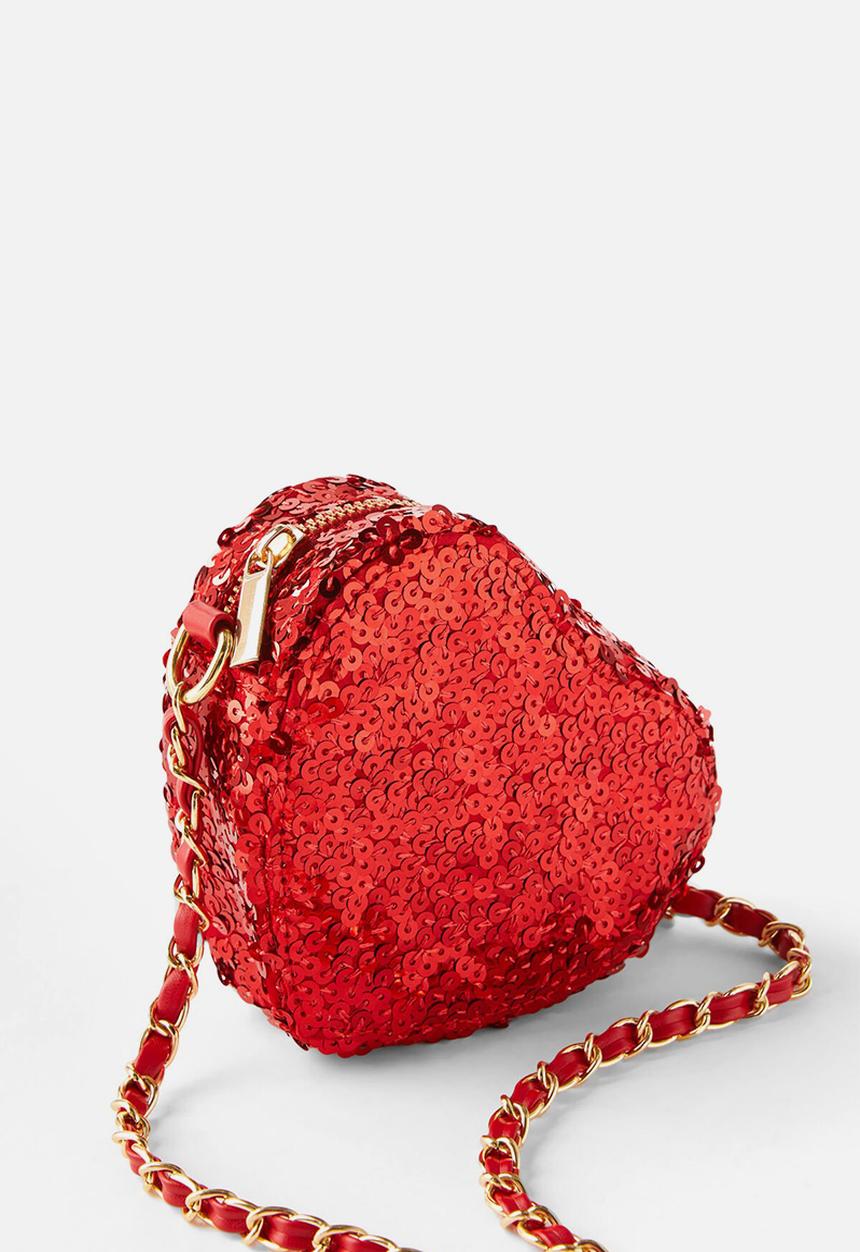 Cotton On - Sequin mini heart bag - varsity red sequin
