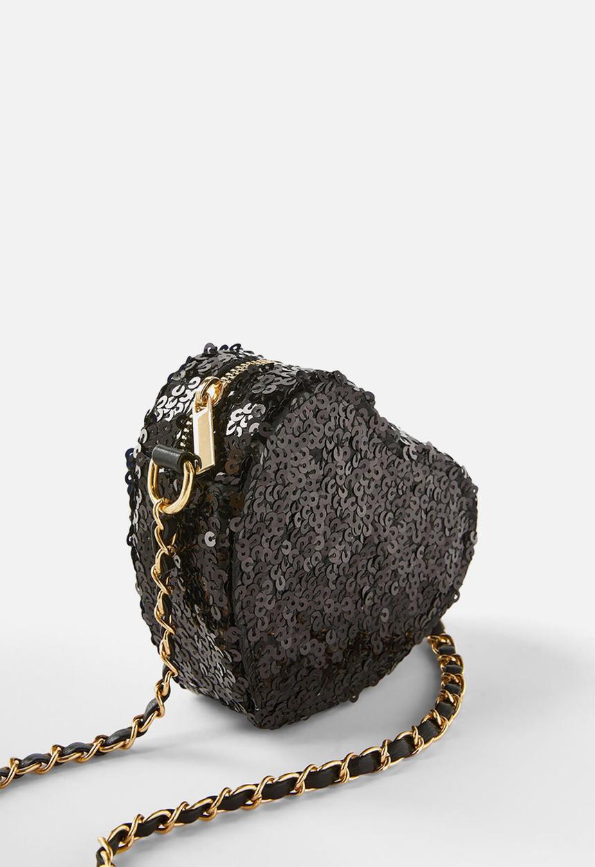Cotton On - Sequin mini heart bag - black sequin