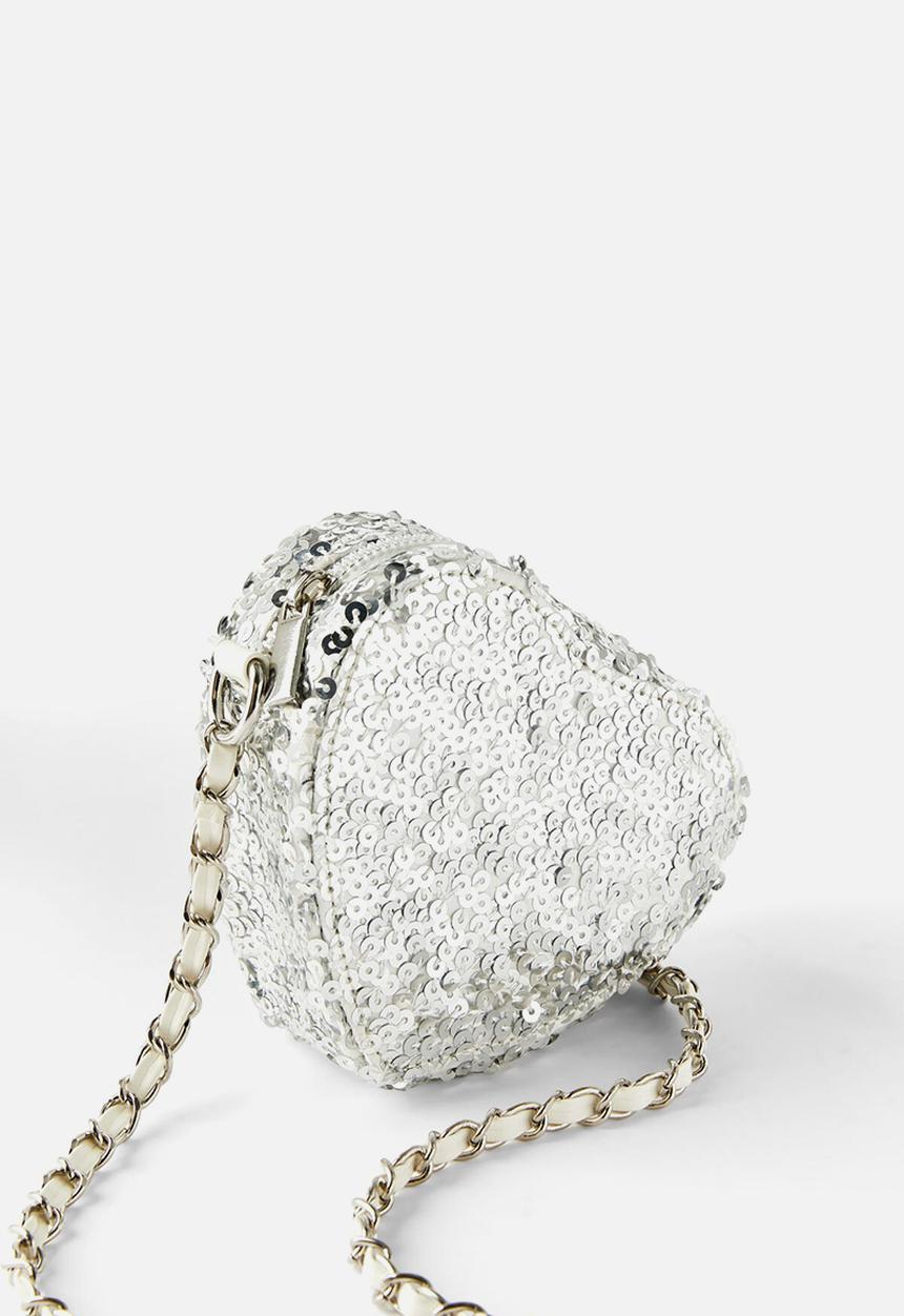 Cotton On - Sequin mini heart bag - vanilla sequin