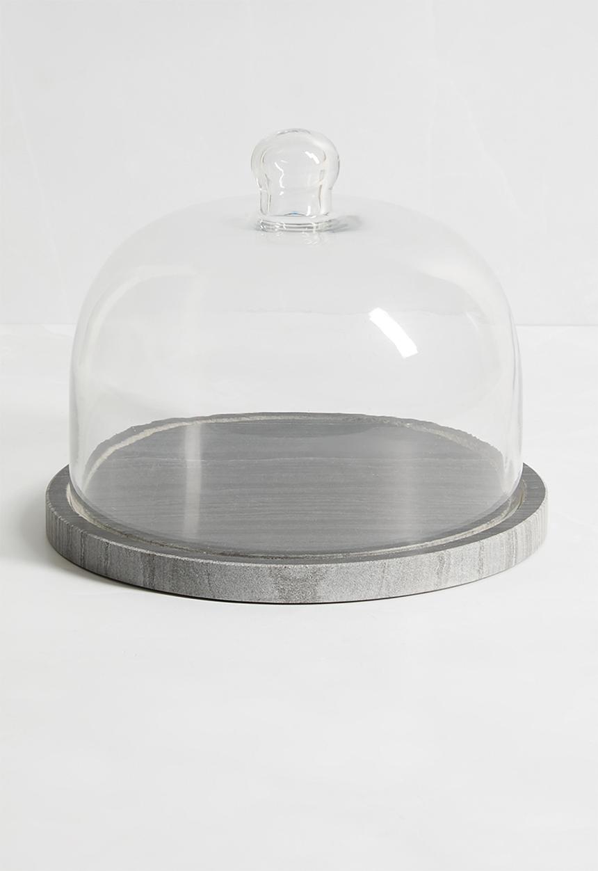 Sixth Floor - Sig marble cake stand with glass dome - Grey
