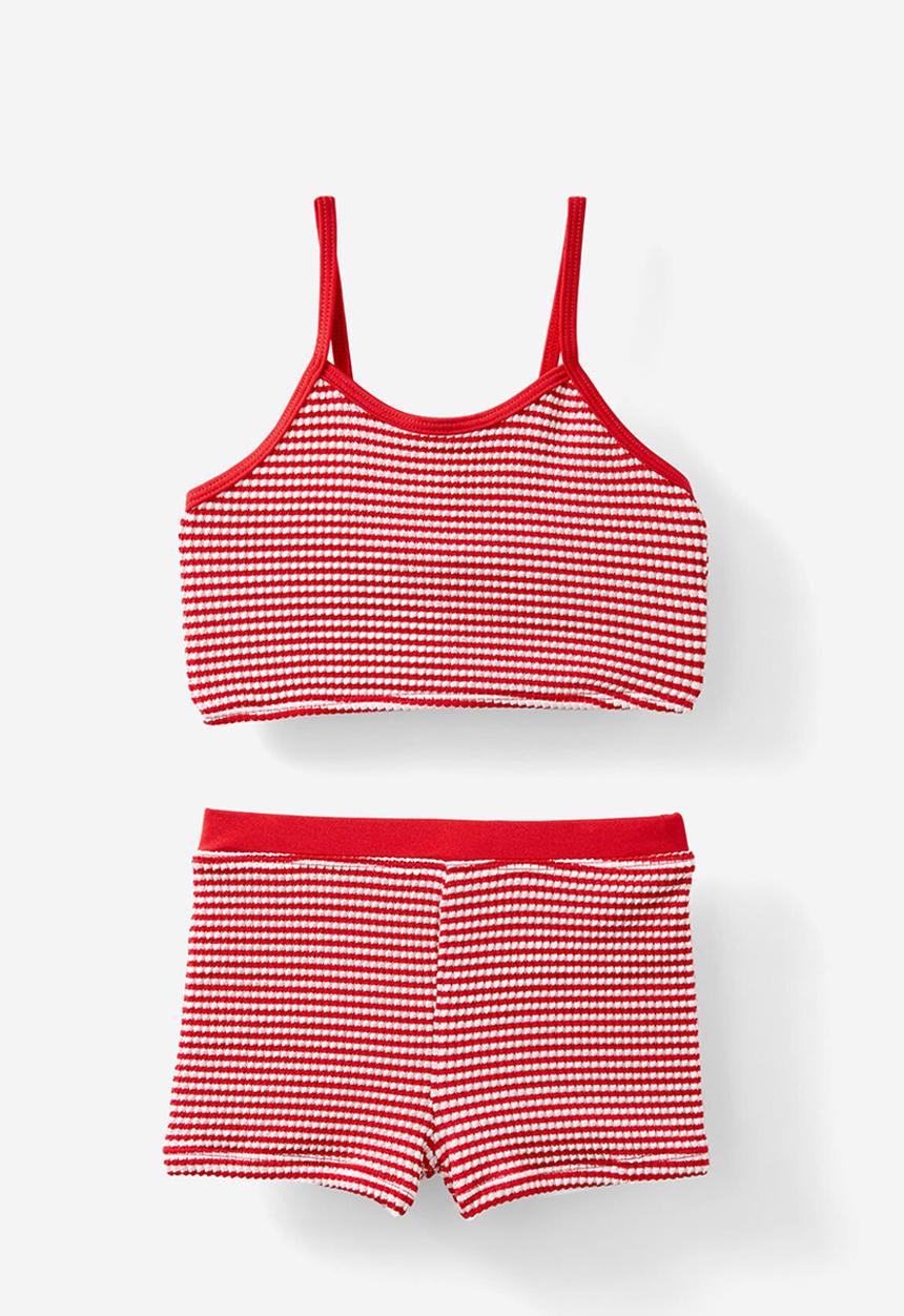 Cotton On - Tahlie tankini set - varsity red/vanilla crinkle stripe