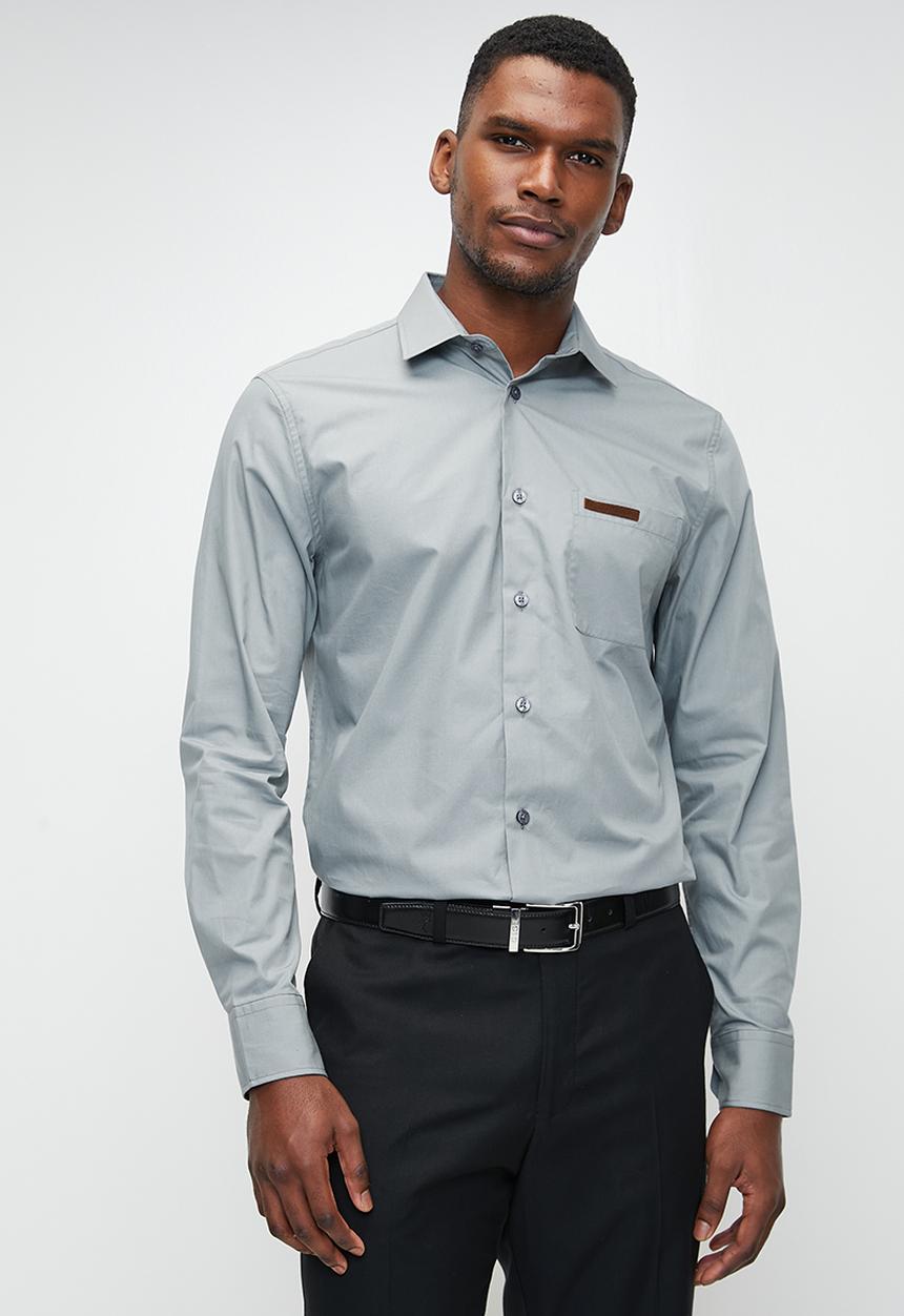 POLO - Fulu pjc poplin long sleeve shirt - grey