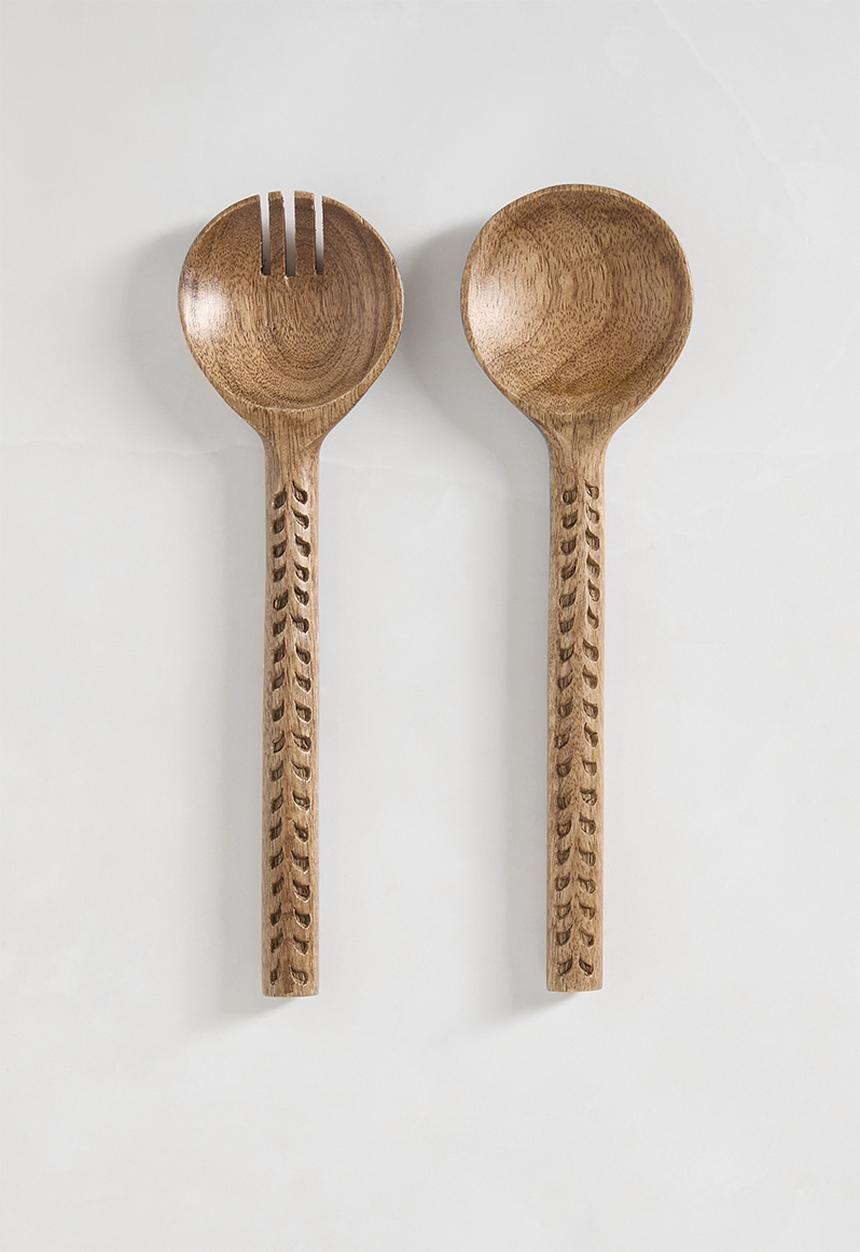 Sixth Floor - Carved wood serving spoons set of 2 - Natural