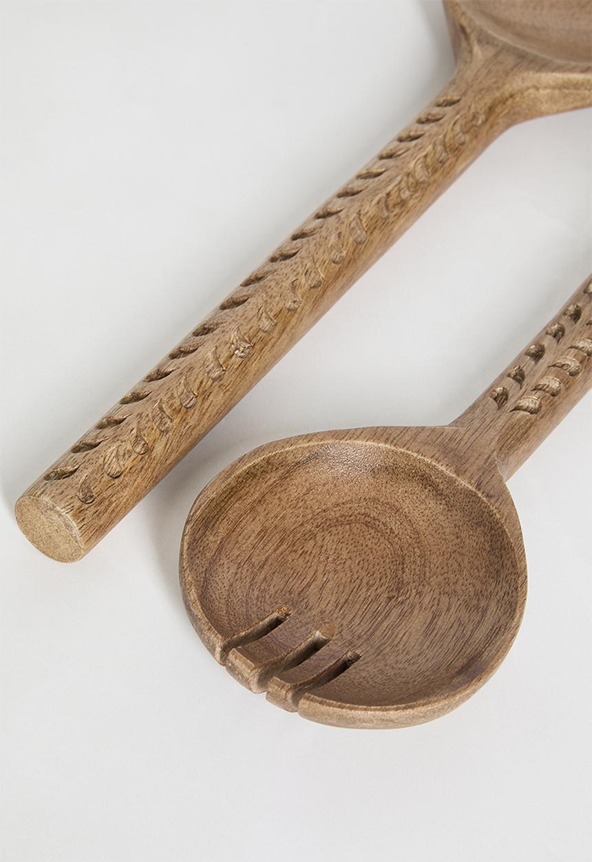 Sixth Floor - Carved wood serving spoons set of 2 - Natural