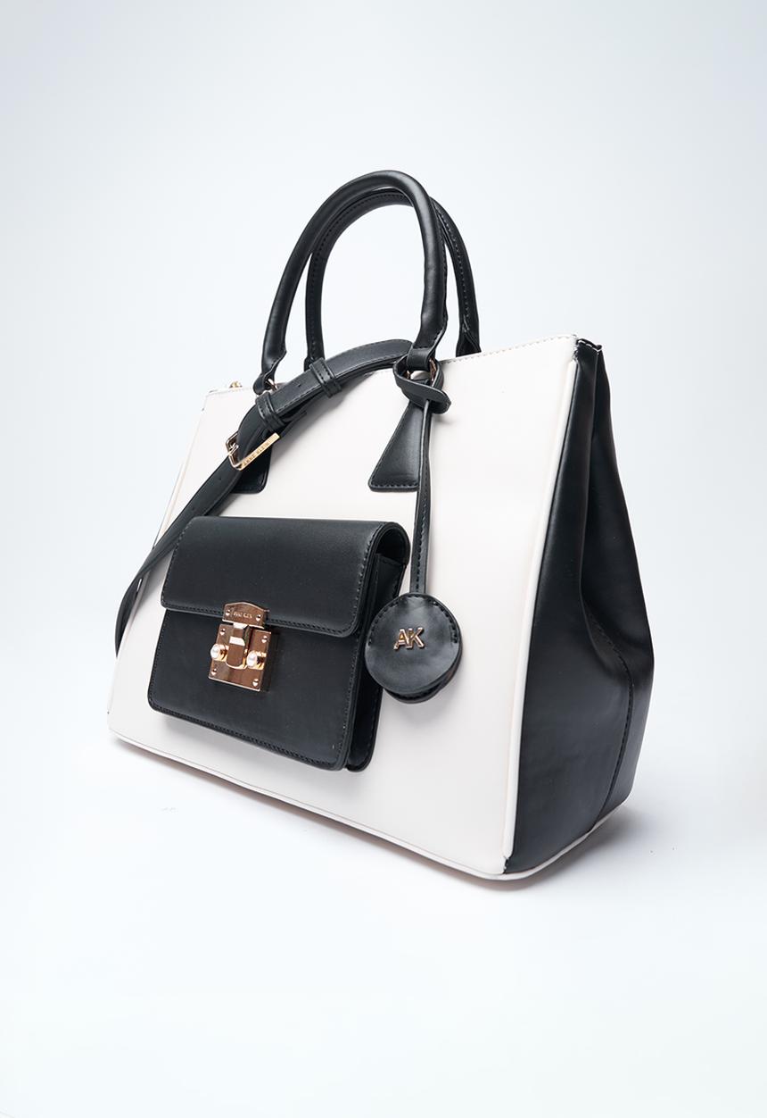 Anne Klein - Exclusive Tote With Detachable Crossbody Strap Bag-Parchment/Black