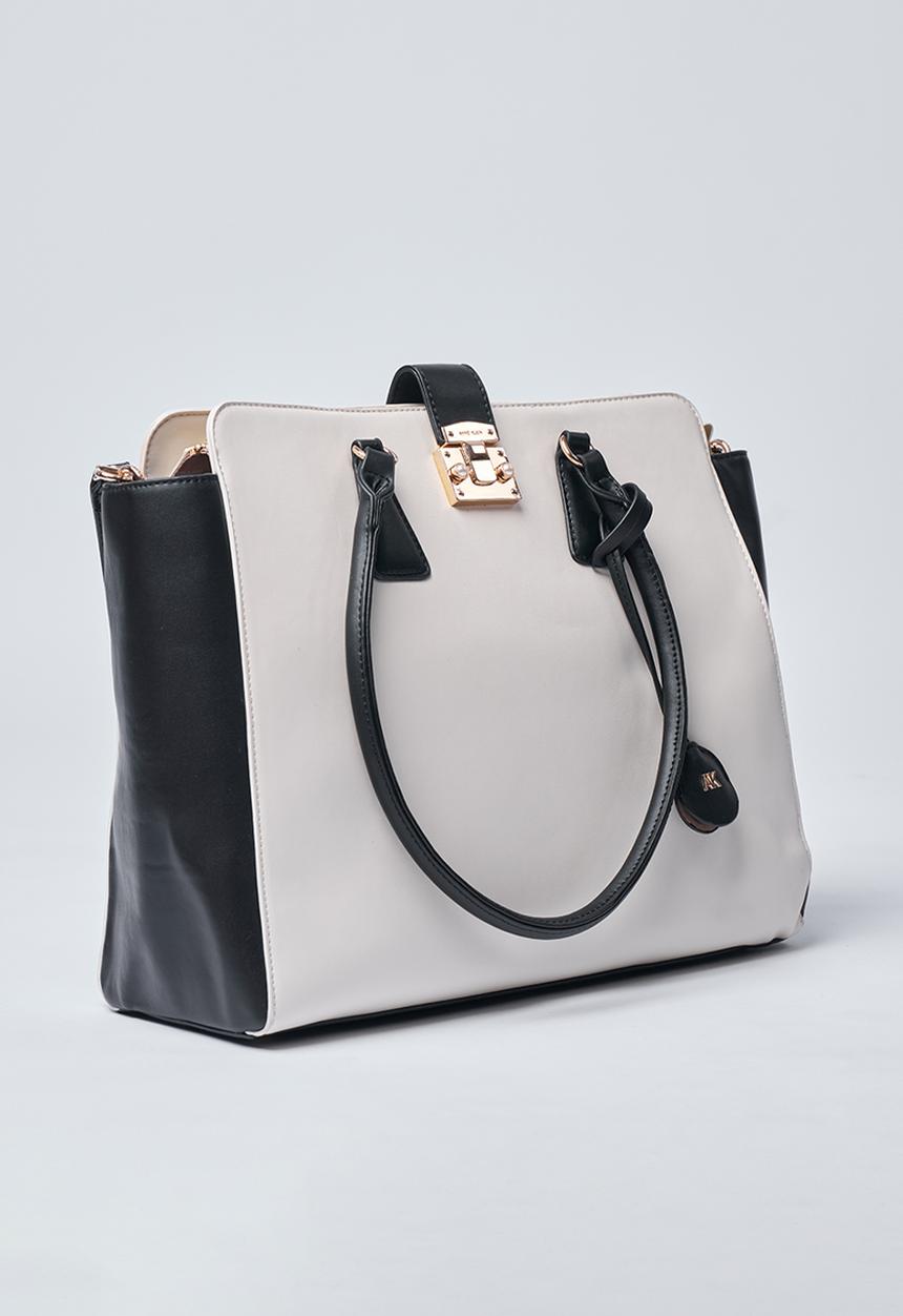 Anne Klein - Exclusive Tote With Laptop Case & Crossbody Strap Bag-Parchment/Black