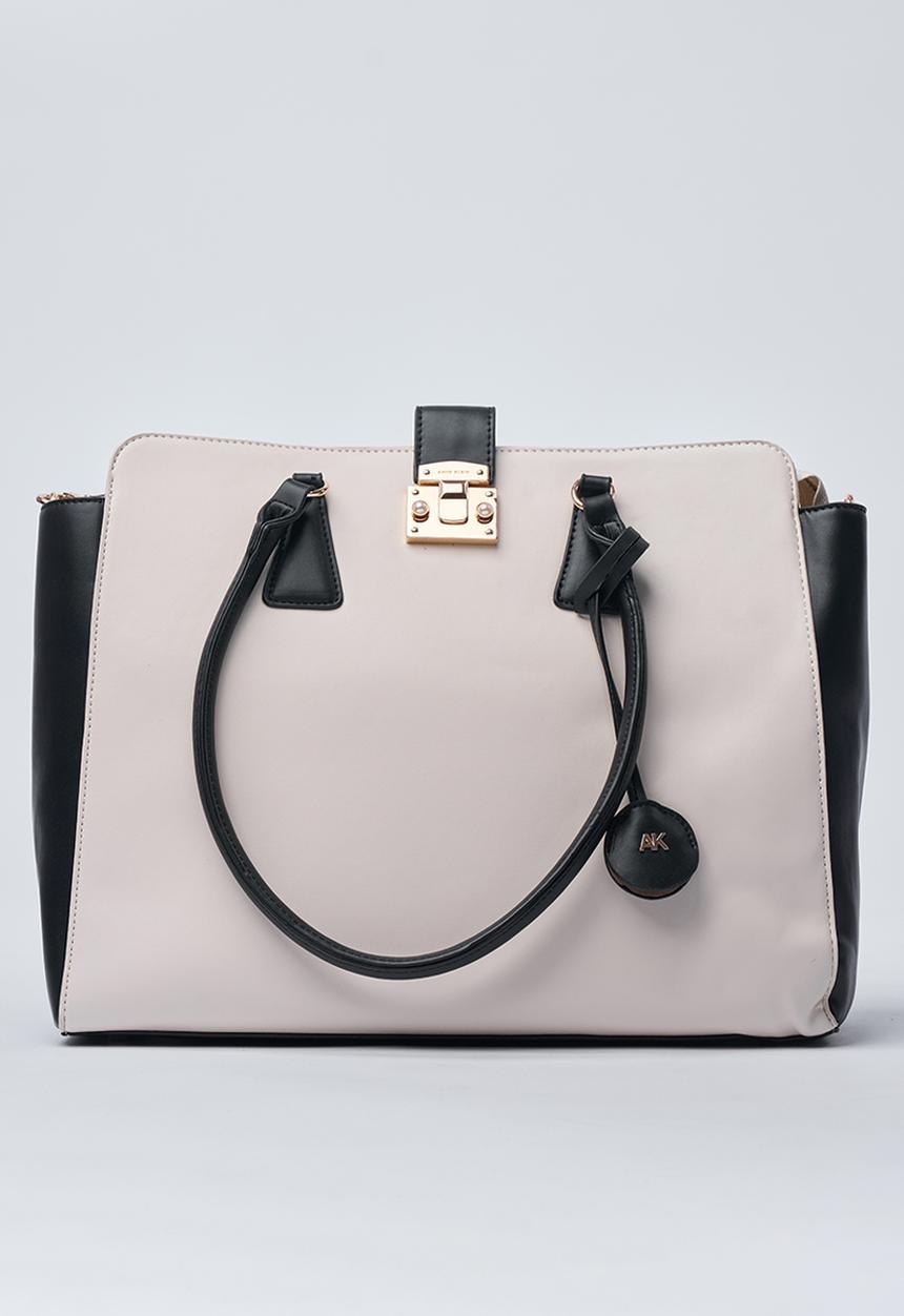 Anne Klein - Exclusive Tote With Laptop Case & Crossbody Strap Bag-Parchment/Black