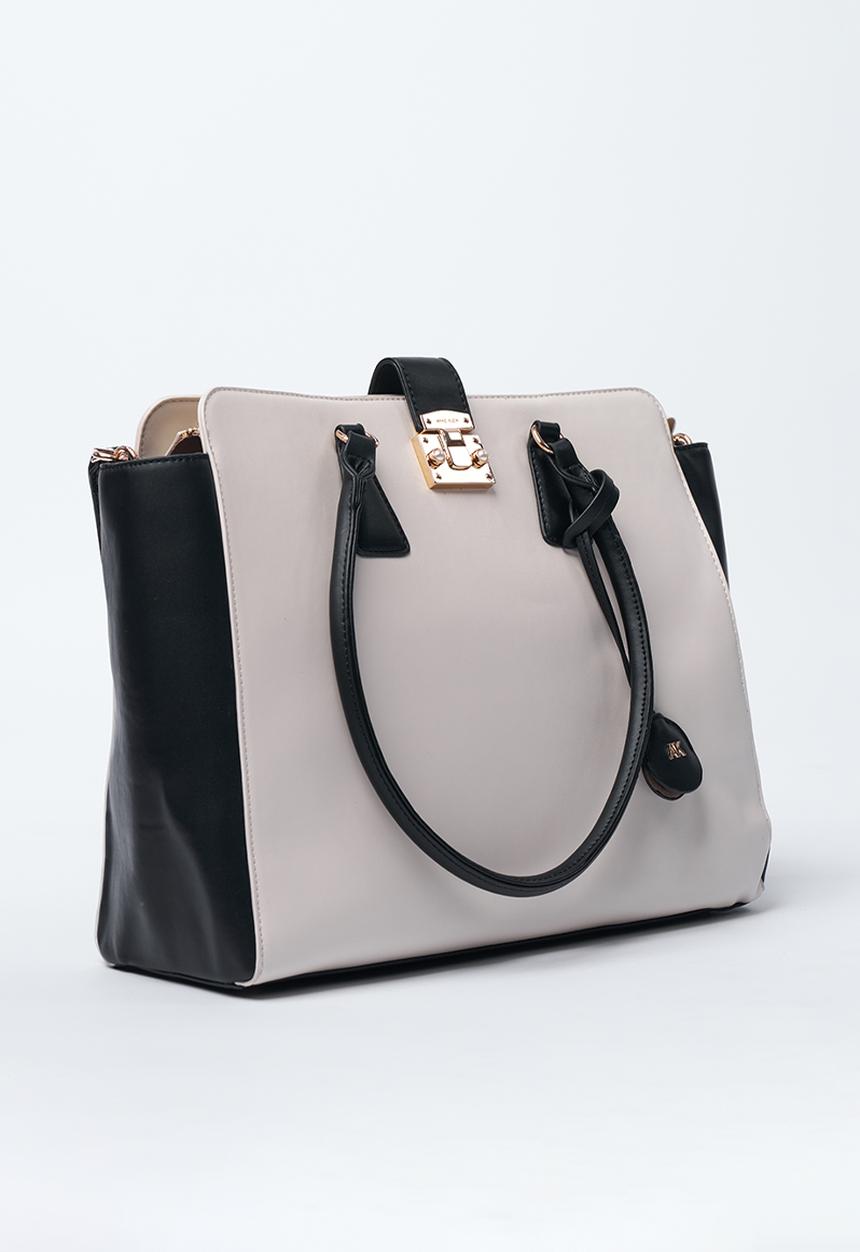 Anne Klein - Exclusive Tote With Laptop Case & Crossbody Strap Bag-Parchment/Black