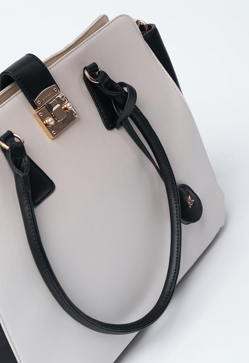 Anne Klein - Exclusive Tote With Laptop Case & Crossbody Strap Bag-Parchment/Black