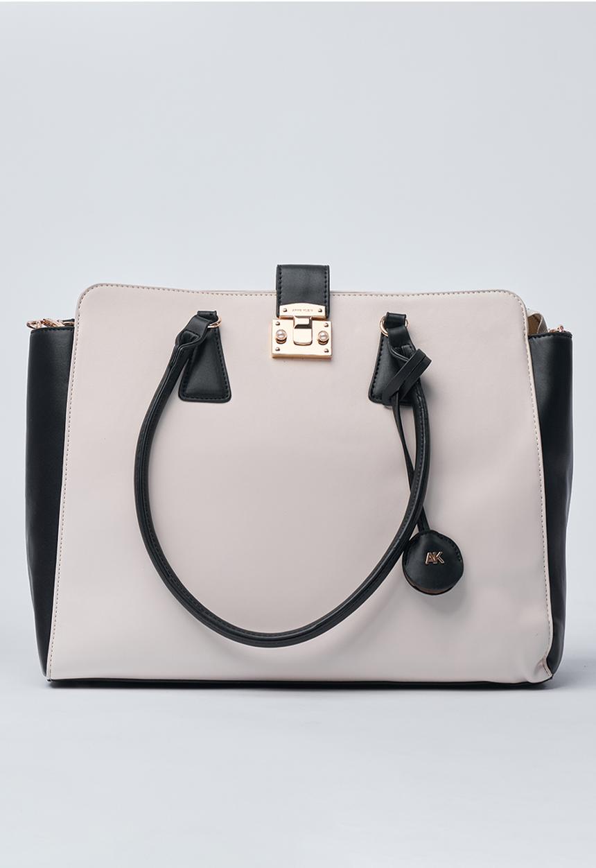 Anne Klein - Exclusive Tote With Laptop Case & Crossbody Strap Bag-Parchment/Black