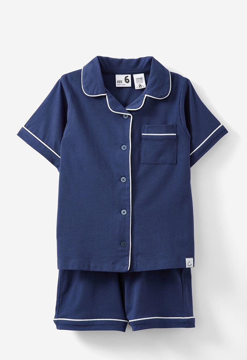 Cotton On - Claydon short sleeve pyjama set - in the navy/vanilla