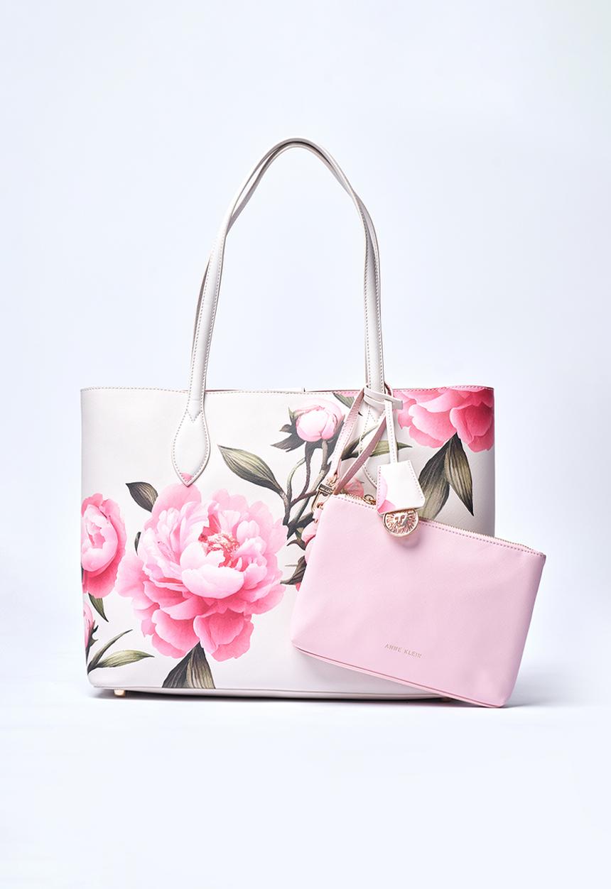 Anne Klein - Exclusive Bonded Large Tote Bag-Pink Floral/Parchment