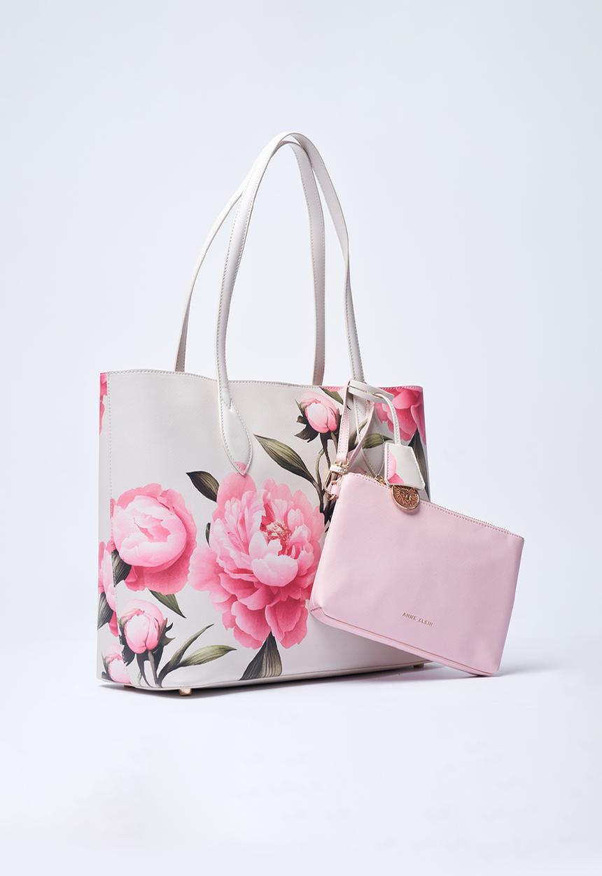 Anne Klein - Exclusive Bonded Large Tote Bag-Pink Floral/Parchment