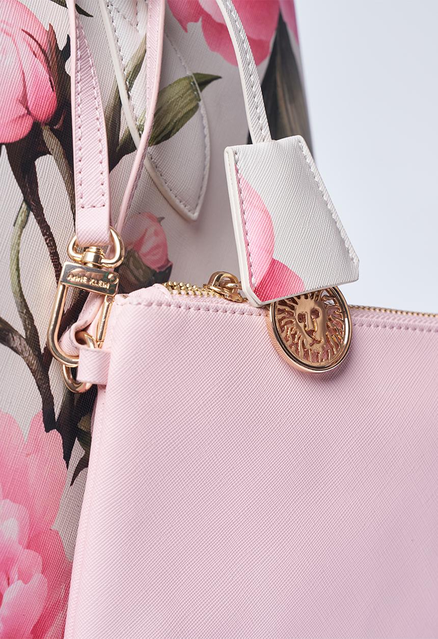 Anne Klein - Exclusive Bonded Large Tote Bag-Pink Floral/Parchment