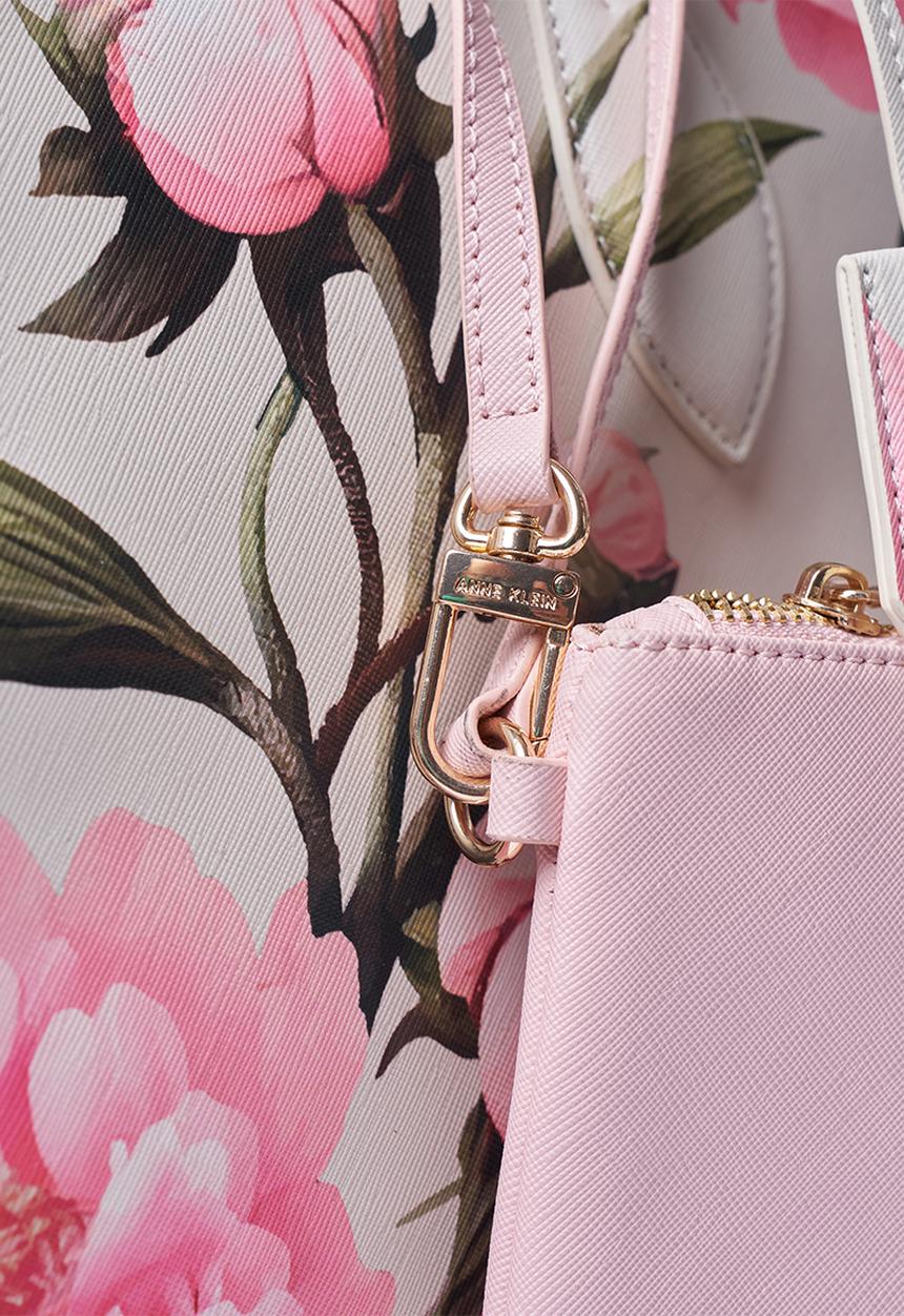 Anne Klein - Exclusive Bonded Large Tote Bag-Pink Floral/Parchment