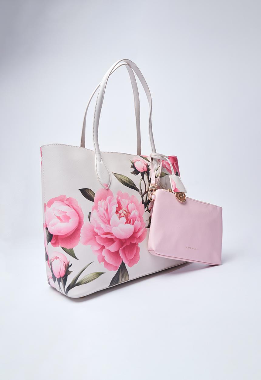 Anne Klein - Exclusive Bonded Large Tote Bag-Pink Floral/Parchment