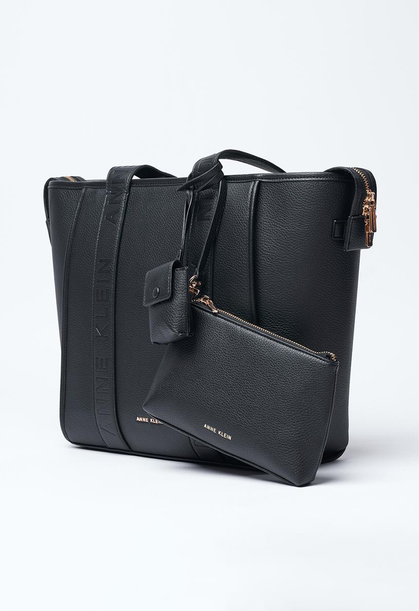Anne Klein - Medium Tote With Debossed Handle Bag-Black