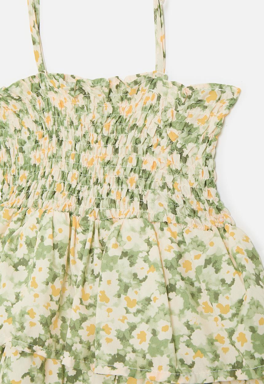 Pop Candy - Tiered skirt dress with shirred bodice - green floral