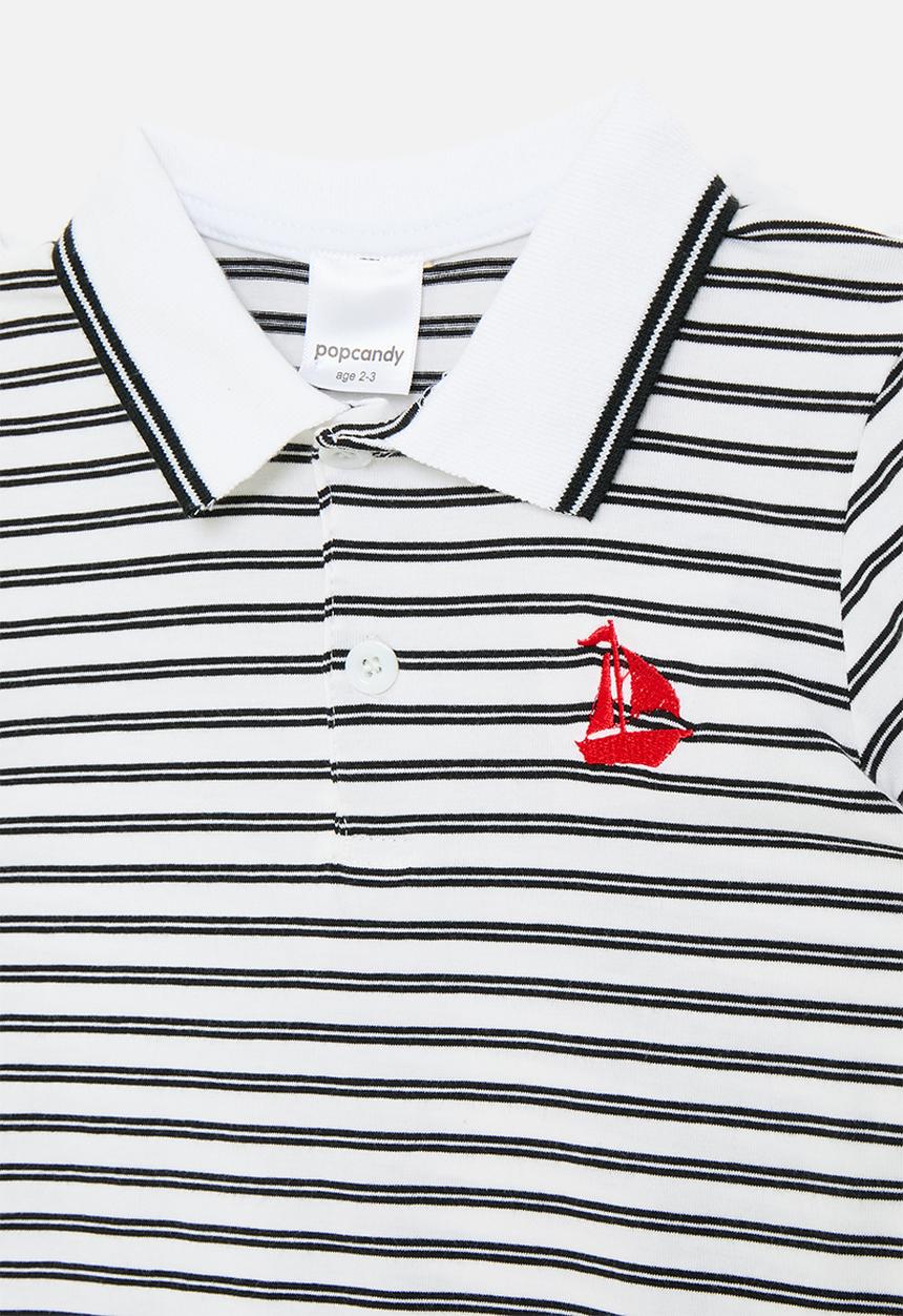 Pop Candy - Striped golf shirt - white & black