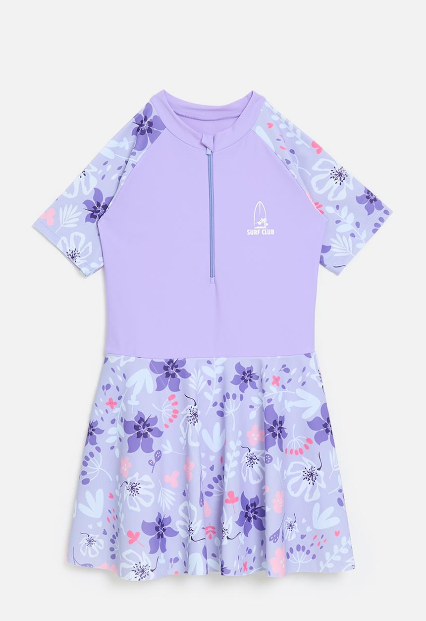 Pop Candy - One piece swimsuit with built-in skirt - lilac/tropical floral