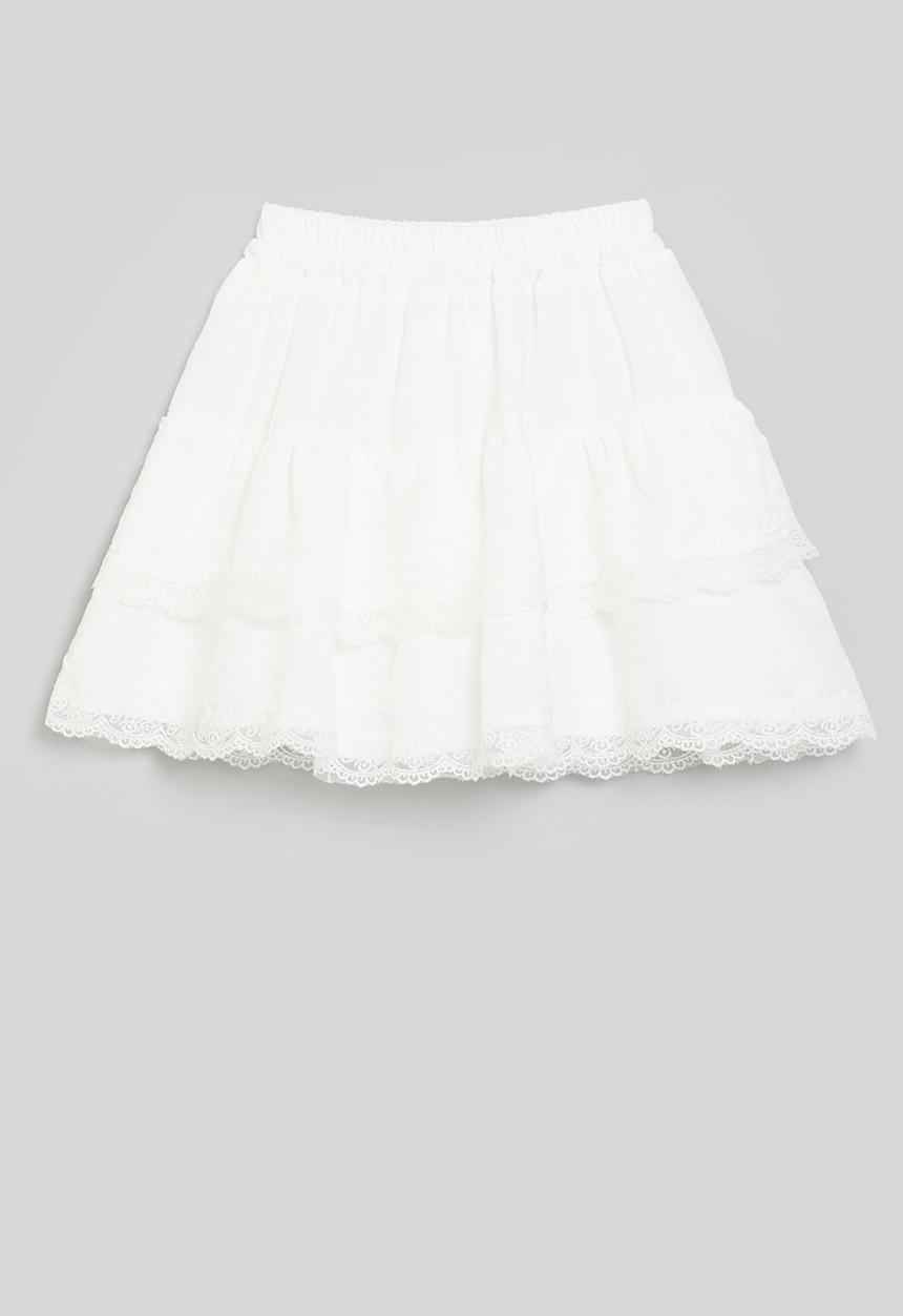 Pop Candy - Tiered shorts with lace detail-white