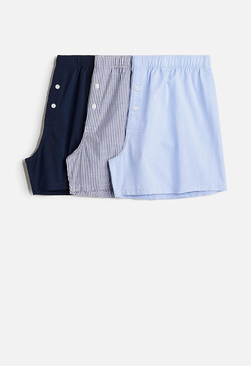 H&M - 3-Pack woven cotton boxer shorts - light blue/navy blue