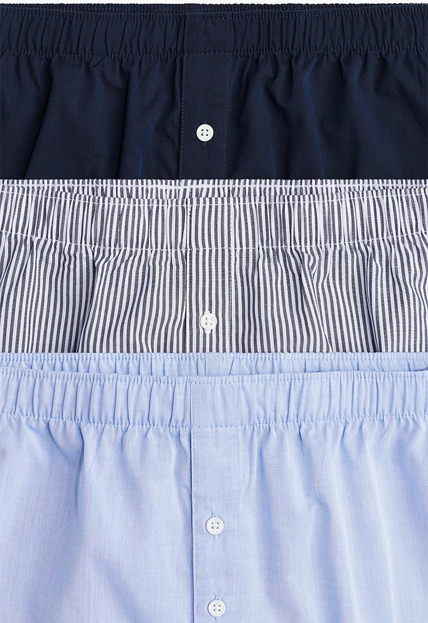 H&M - 3-Pack woven cotton boxer shorts - light blue/navy blue