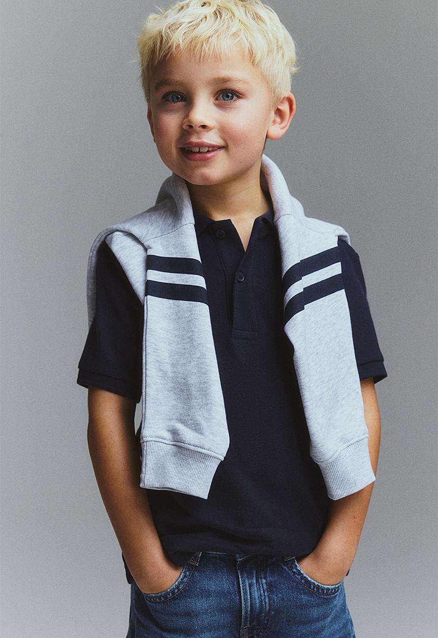 H&M - Cotton piqué polo shirt - navy blue