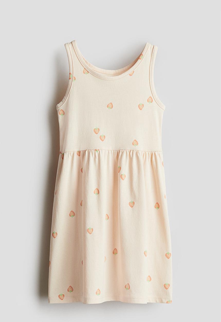 H&M - Patterned cotton dress - light peach strawberries