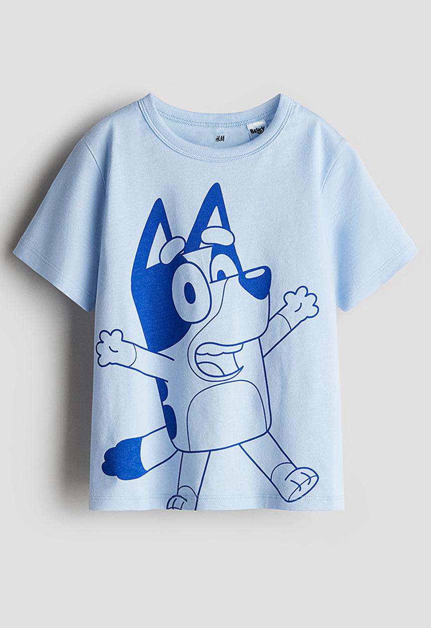 H&M - Printed cotton t-shirt - light blue bluey