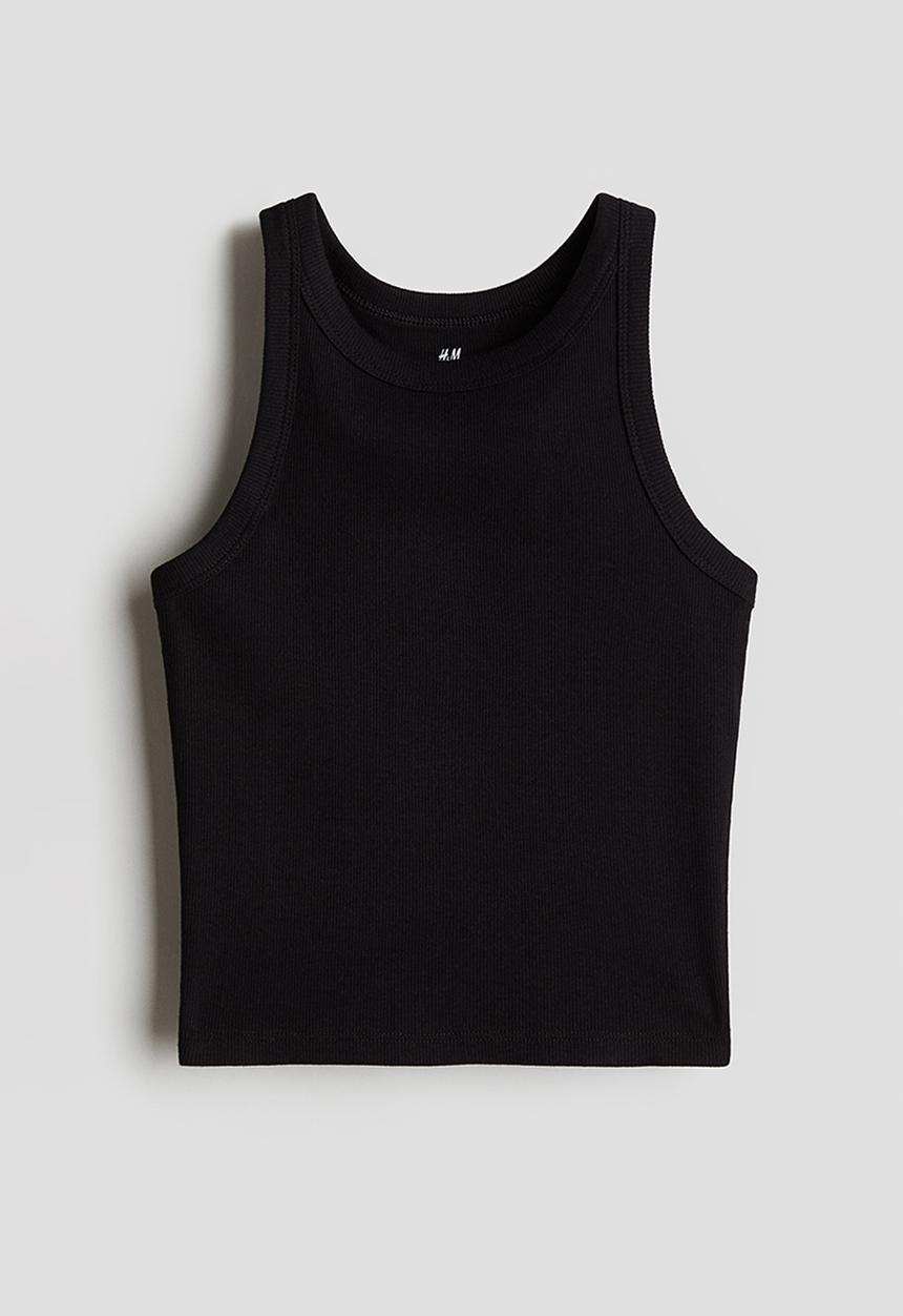 H&M - Ribbed cotton vest top - black