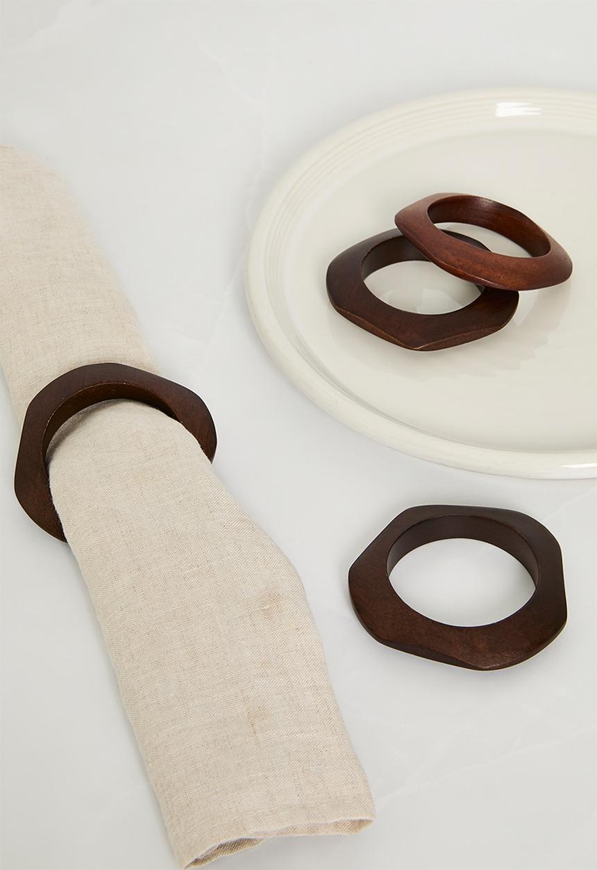 Sixth Floor - Organic shape wooden napkin ring set of 4 - Natural