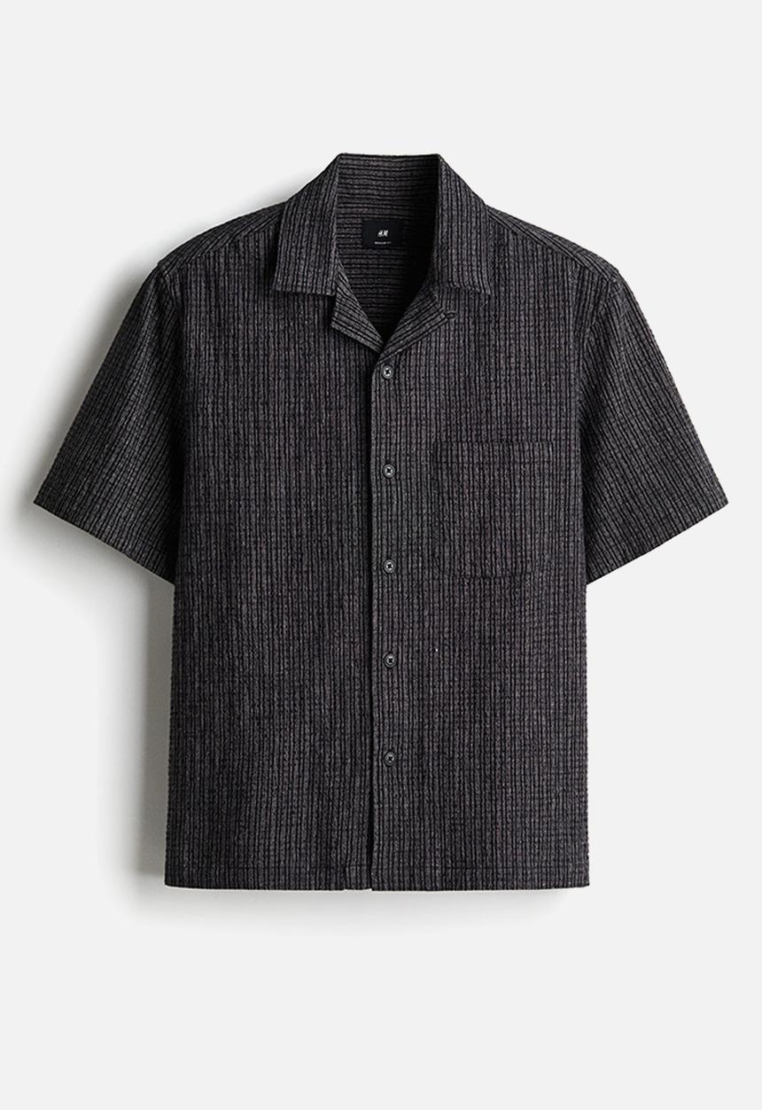 H&M - Regular fit linen-blend resort shirt - black