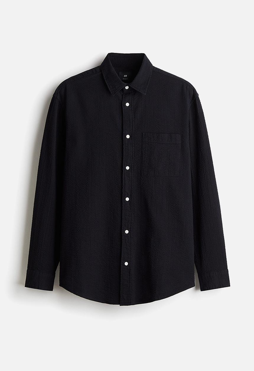 H&M - Loose fit seersucker shirt - navy blue