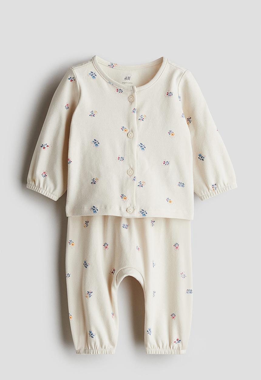 H&M - 2 Piece printed cotton set - light beige/floral